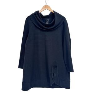 Ali Miles Womens Gray Solid‎ Textured Cowl Neck 3/4 Sleeve Pullover Tunic Size L